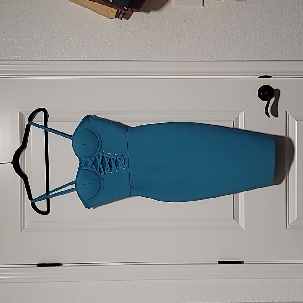 Light Blue Midi Dress with front corset detail